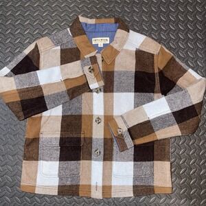 Idyllwind Western Plaid Day Wool Blend Shacket Light Blue Brown Jacket Sz Small